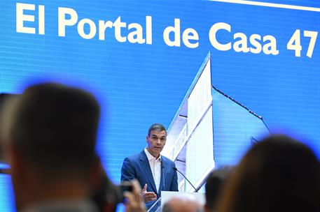 7/09/2026. Pedro Sánchez closes the presentation of the CASA47 portal. The President of the Government of Spain, Pedro Sánchez, speaks at th...