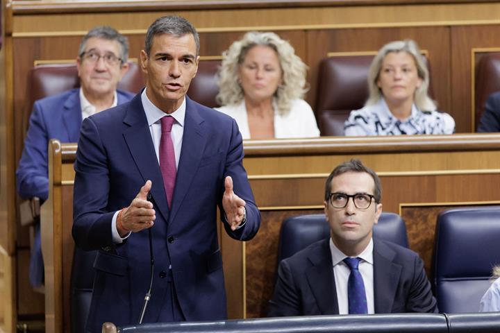 9/09/2026. Pedro Sánchez attends the Government control session. The President of the Government of Spain during one of his speeches, alongs...