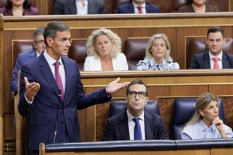 El presidente del Gobierno, Pedro Sánchez, durante la sesión de control en el Congreso