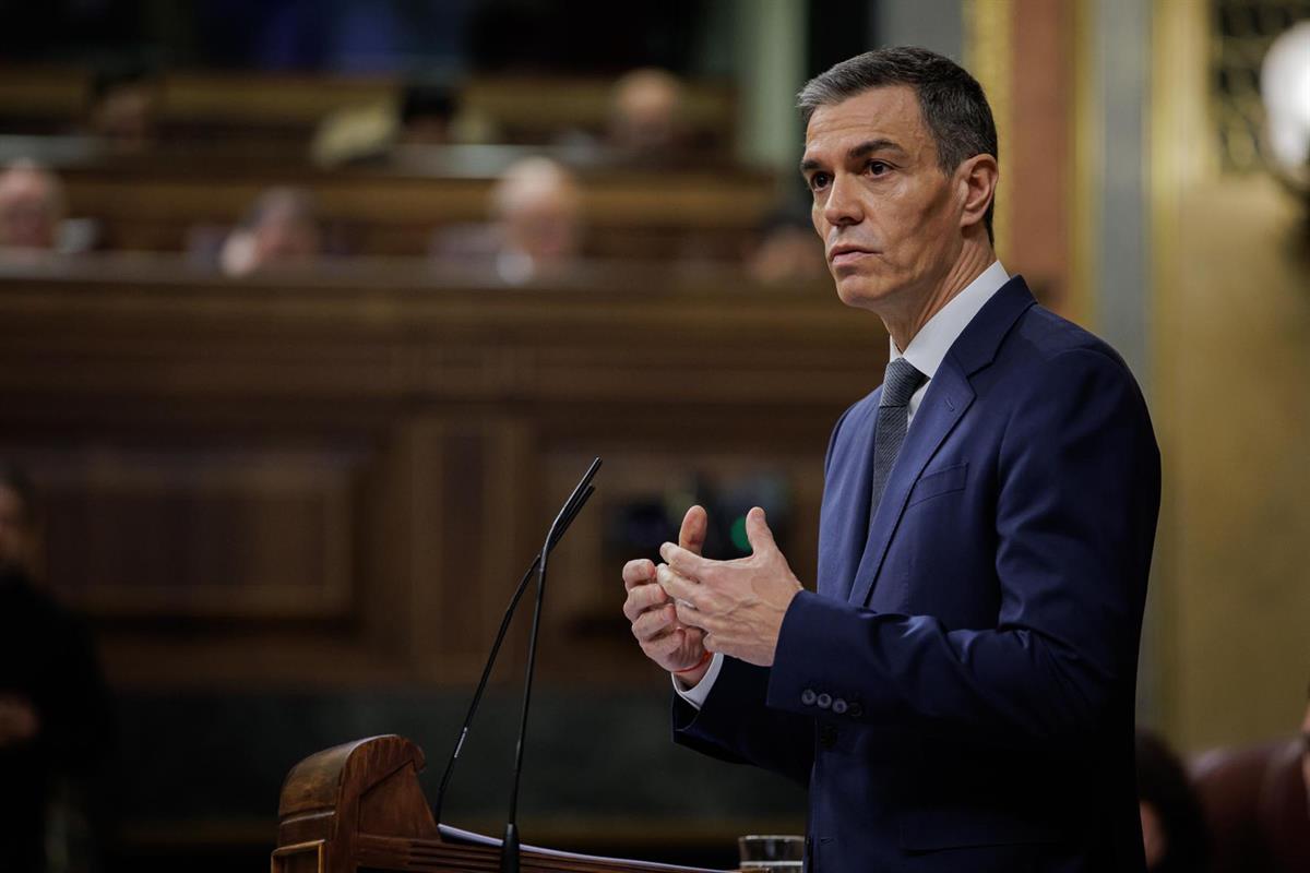 11/02/2026. Comparecencia de Pedro Sánchez en el Congreso de los Diputados. El presidente del Gobierno, Pedro Sánchez, se dirige al hemicicl...