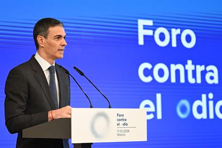 El presidente del Gobierno, Pedro Sánchez, en el I Foro contra el Odio