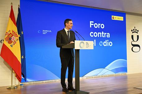 11/03/2026. Pedro Sánchez inaugura el I Foro contra el Odio. El presidente del Gobierno, Pedro Sánchez, durante su intervención en el foro.