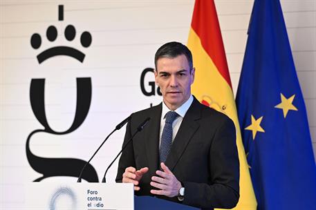 11/03/2026. Pedro Sánchez inaugura el I Foro contra el Odio. El presidente del Gobierno, Pedro Sánchez, durante su intervención en la inaugu...