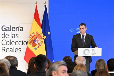 11/03/2026. Pedro Sánchez inaugura el I Foro contra el Odio. El presidente del Gobierno, Pedro Sánchez, durante el acto de inauguración.