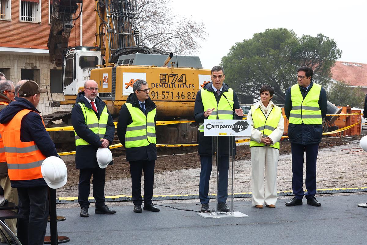 12/01/2026. Pedro Sánchez attends the demolition work at the Campamento barracks. The President of the Government of Spain, Pedro Sánchez, s...