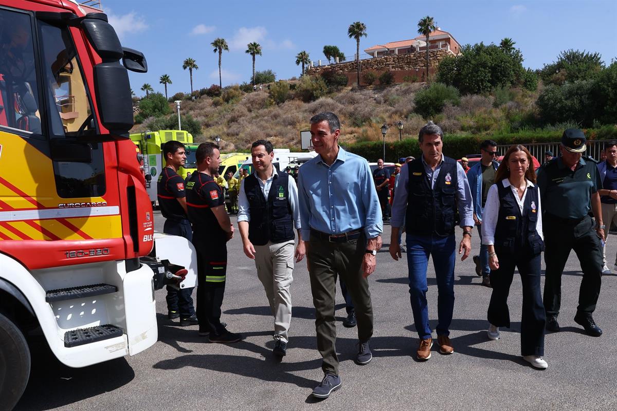 13/07/2026. Pedro Sánchez visita Los Gallardos. El presidente del Gobierno, Pedro Sánchez, a su llegada al Puesto de Mando Avanzado de Turre.