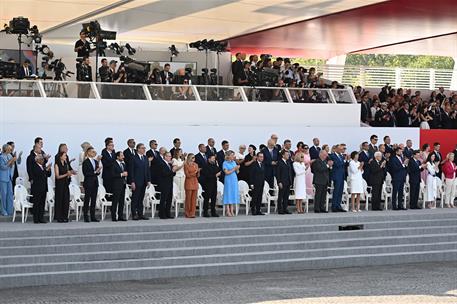14/07/2026. Pedro Sánchez attends the military parade in Paris to mark France's National Day. Presidential grandstand at the military parade...