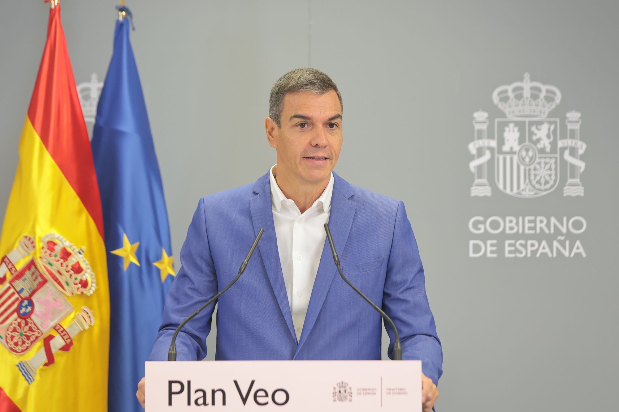 14/09/2026. Pedro Sánchez presenta la ampliación del "Plan Veo". El presidente del Gobierno, Pedro Sánchez, durante su intervención en la pr...