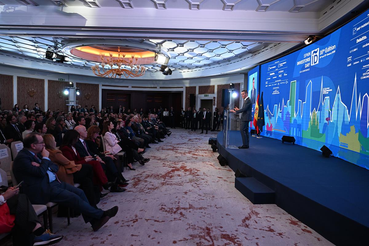 15/01/2026. Pedro Sánchez clausura el foro 'Spain Investors Day'. El presidente del Gobierno, Pedro Sánchez, interviene en el foro.