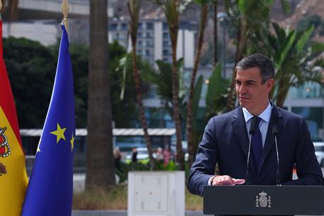 15/07/2026. Demolición de la Verja de la Línea de la Concepción. El presidente del Gobierno, Pedro Sánchez, durante la declaración instituci...