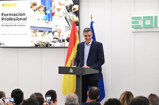 15/09/2026. Pedro Sánchez interviene en el acto 'La Formación Profesional: el impulso de un país'. Intervención del presidente del Gobierno,...