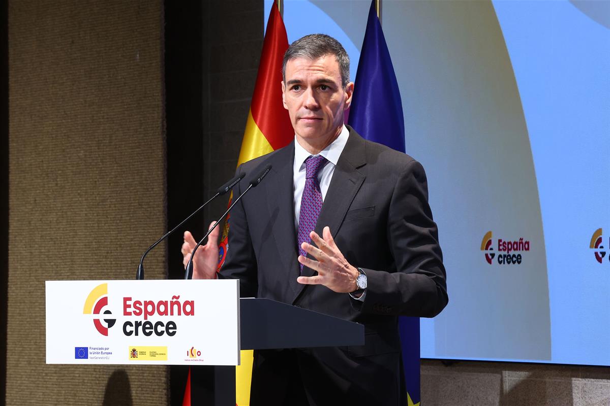 16/02/2026. Sánchez clausura la presentación del fondo 'España Crece'. El presidente del Gobierno, Pedro Sánchez, interviene en el evento.