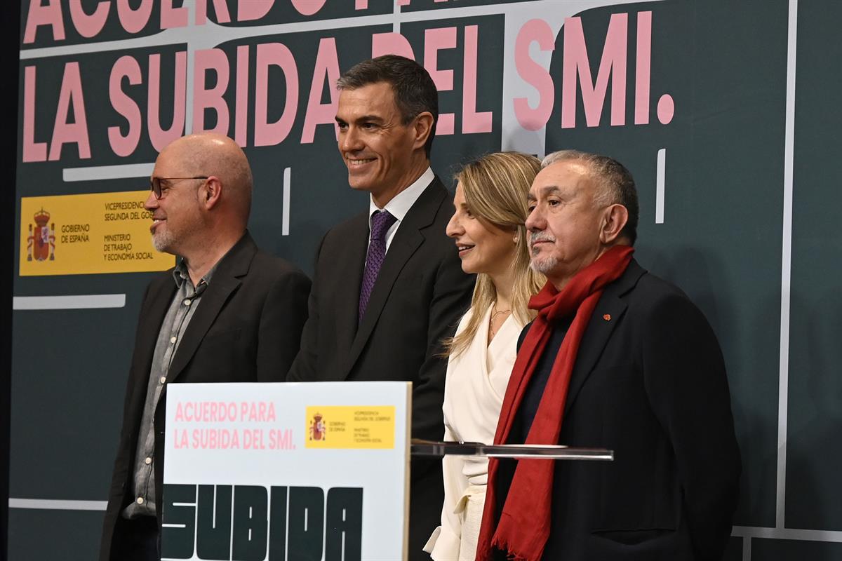 Unai Sordo, Pedro S&aacute;nchez, Yolanda D&iacute;az y Pepe &Aacute;lvarez