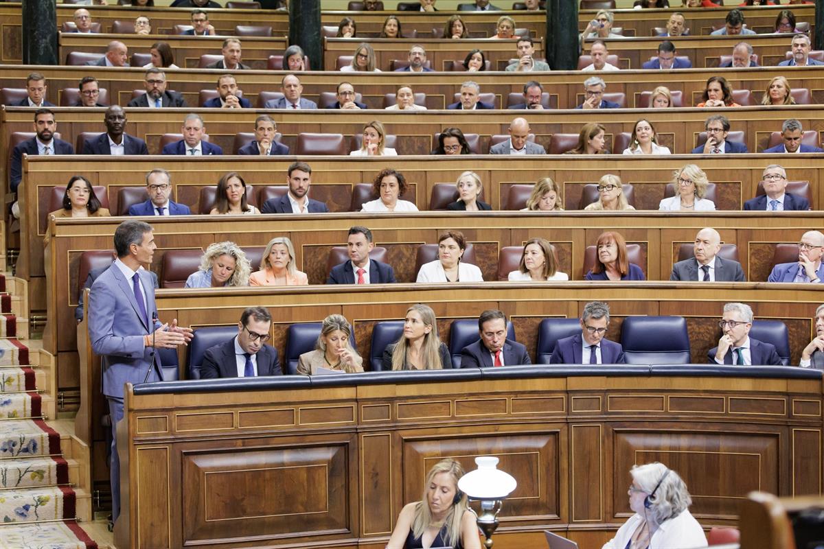16/09/2026. Pedro Sánchez asiste a la sesión de control al Gobierno. El presidente del Gobierno durante su exposición ante los diputados pre...
