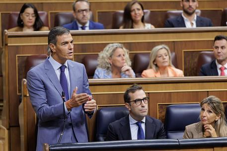 16/09/2026. Pedro Sánchez asiste a la sesión de control al Gobierno. El presidente del Gobierno, Pedro Sánchez, durante una de sus intervenc...