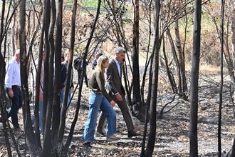 17/09/2026. Visita a las zonas afectadas por el incendio de Niebla. El presidente del Gobierno, Pedro Sánchez, junto a la vicepresidenta ter...