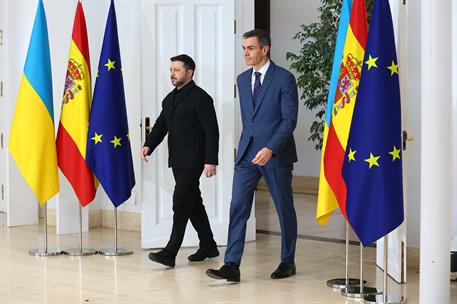 18/03/2026. Pedro Sánchez receives the President of Ukraine, Volodymyr Zelensky. The President of the Government of Spain, Pedro Sánchez, an...