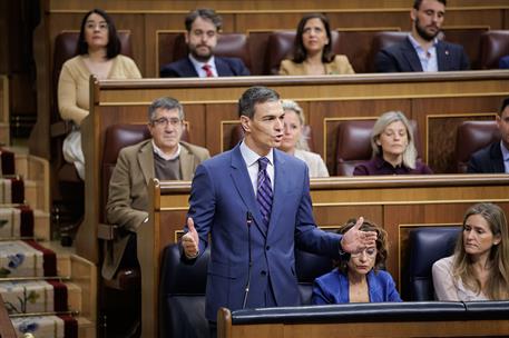 18/03/2026. Government control session. The President of the Government of Spain, Pedro Sánchez, during his speech in the Government control...