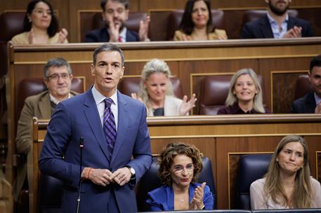 18/03/2026. Government control session. The President of the Government of Spain, Pedro Sánchez, during the Government control session in th...