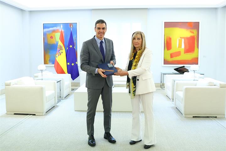 18/05/2026. Pedro Sánchez recibe a la presidenta del Tribunal Supremo y del Consejo General del Poder Judicial, Isabel Perelló. Pedro Sánche...