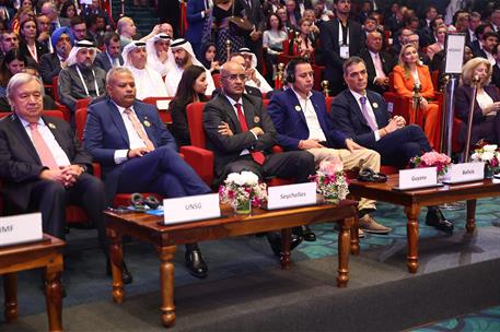 19/02/2026. Pedro Sánchez Global AI India. El presidente del Gobierno, Pedro Sánchez, en la apertura del evento Global AI Impact Summit 2026.