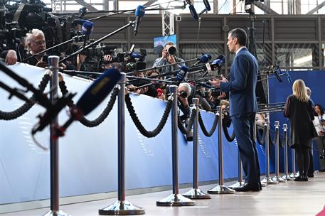 19/03/2026. The President of the Government of Spain, Pedro Sánchez, answers questions from the media before the European Council meeting