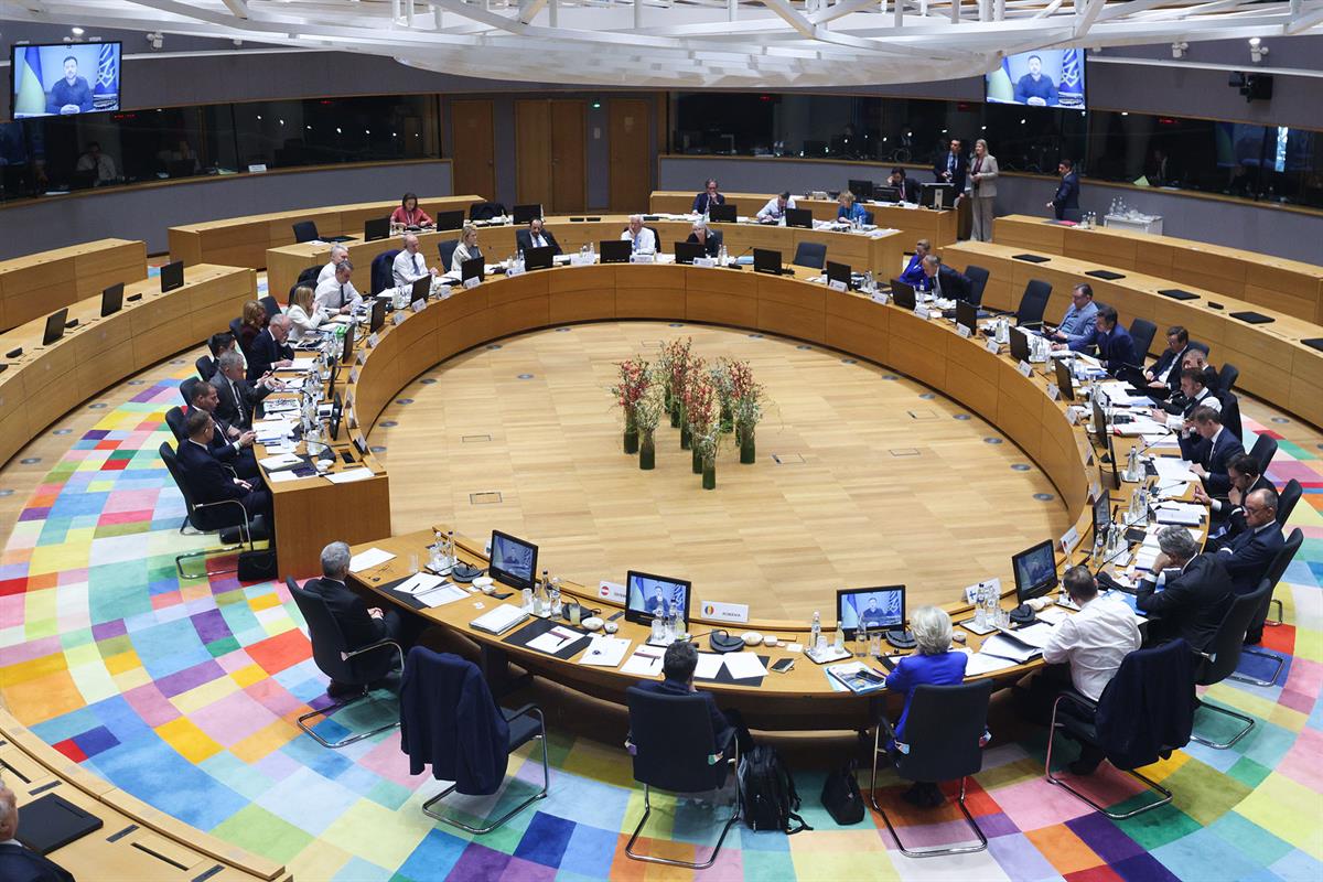 19/03/2026. European Council meeting. The President of the Government of Spain, Pedro Sánchez, and European leaders during the videoconferen...