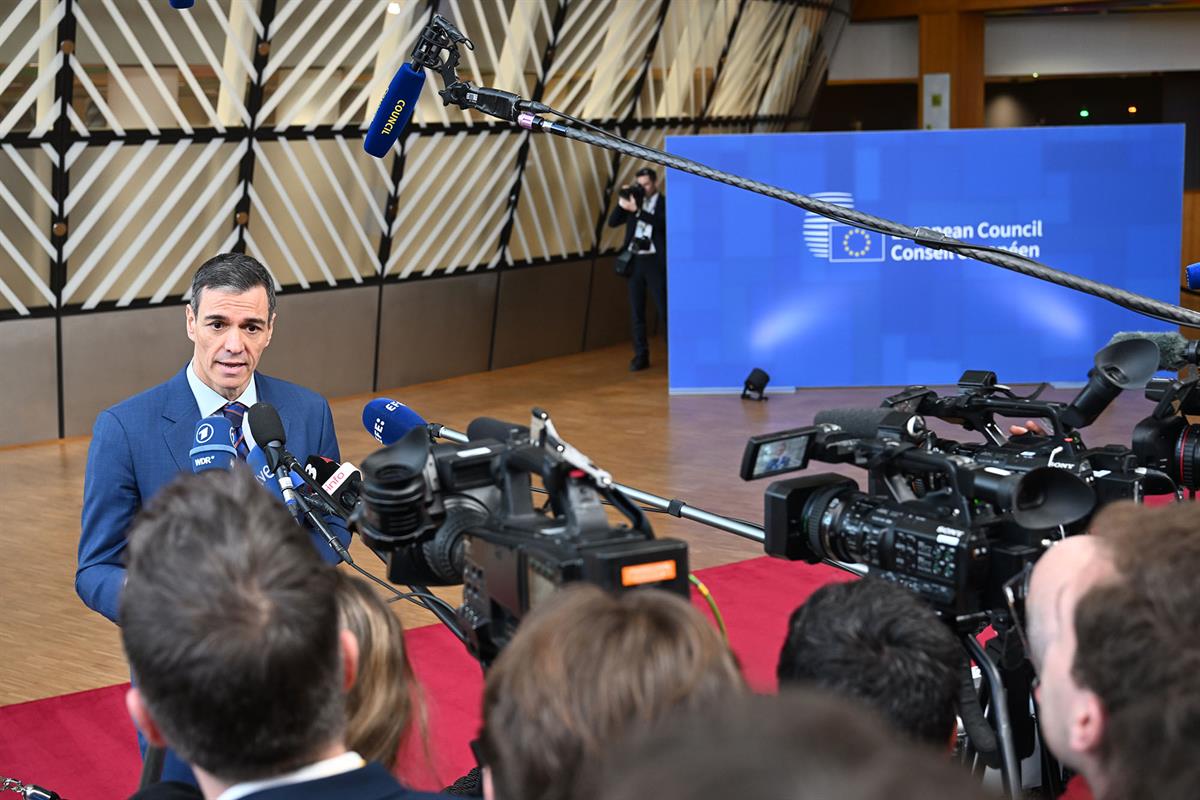 19/03/2026. European Council meeting. The President of the Government of Spain, Pedro Sánchez, during his speech before the European Council meeting