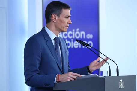 20/03/2026. Pedro Sánchez comparece tras el Consejo de Ministros extraordinario. El presidente del Gobierno, Pedro Sánchez, comparece ante l...