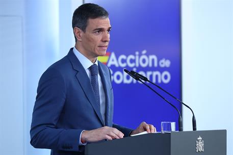 20/03/2026. Pedro Sánchez appears after the extraordinary Council of Ministers. The President of the Government of Spain, Pedro Sánchez, app...