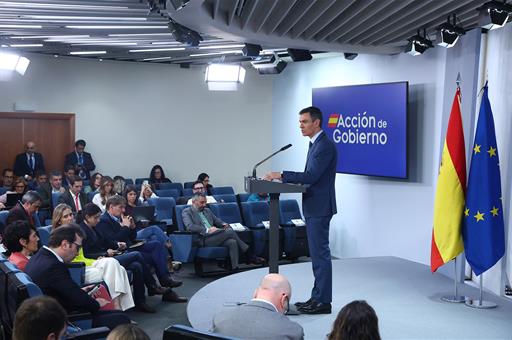20/03/2026. Pedro Sánchez appears after the extraordinary Council of Ministers. The President of the Government of Spain, Pedro Sánchez, app...