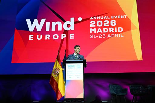 21/04/2026. Pedro Sánchez inaugurates 'WindEurope 2026'. The President of the Government of Spain, Pedro Sánchez, during his speech at the o...