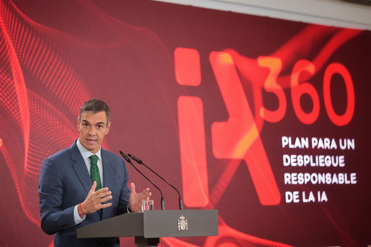 21/09/2026. El presidente del Gobierno, Pedro Sánchez, clausura el acto 'IA360. El presidente del Gobierno, Pedro Sánchez, durante su interv...