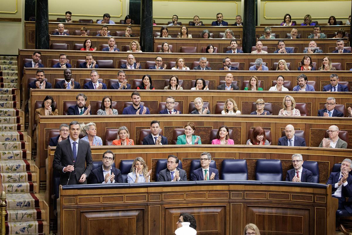El presidente del Gobierno, Pedro S&aacute;nchez, durante una de sus intervenciones en el Pleno del Congreso.