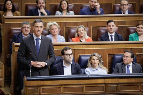 22/04/2026. Pedro Sánchez acude al Pleno del Congreso. El presidente del Gobierno, Pedro Sánchez, en un momento de su intervención.