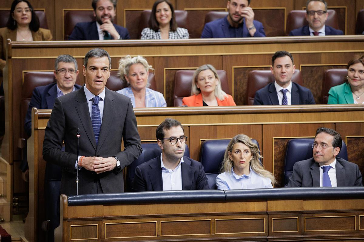 22/04/2026. Pedro Sánchez acude al Pleno del Congreso. El presidente del Gobierno, Pedro Sánchez, en un momento de su intervención.