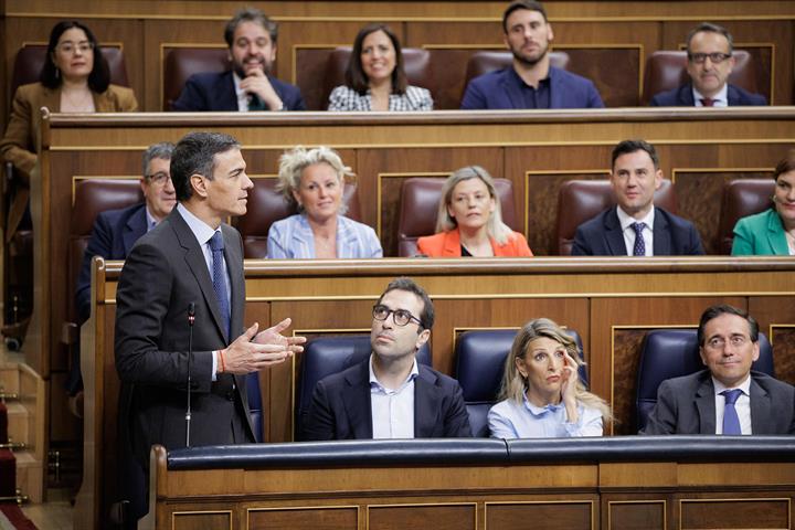 El presidente del Gobierno, Pedro Sánchez, durante su intervención en el Congreso.