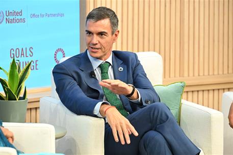 22/09/2026. Pedro Sánchez attends the SDG Advocates Group Meeting. The President of the Government of Spain, Pedro Sánchez, during his speec...