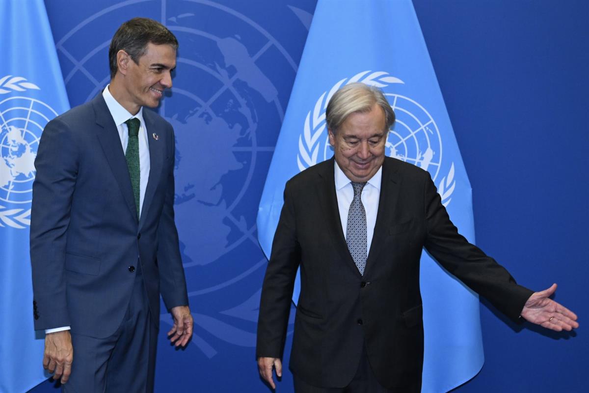 22/09/2026. Pedro Sánchez se reúne en Nueva York con el secretario general de la ONU, Antonio Guterres. El presidente del Gobierno, Pedro Sá...