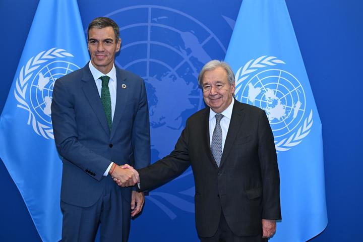 22/09/2026. Pedro Sánchez se reúne en Nueva York con el secretario general de la ONU, Antonio Guterres. El presidente del Gobierno, Pedro Sá...