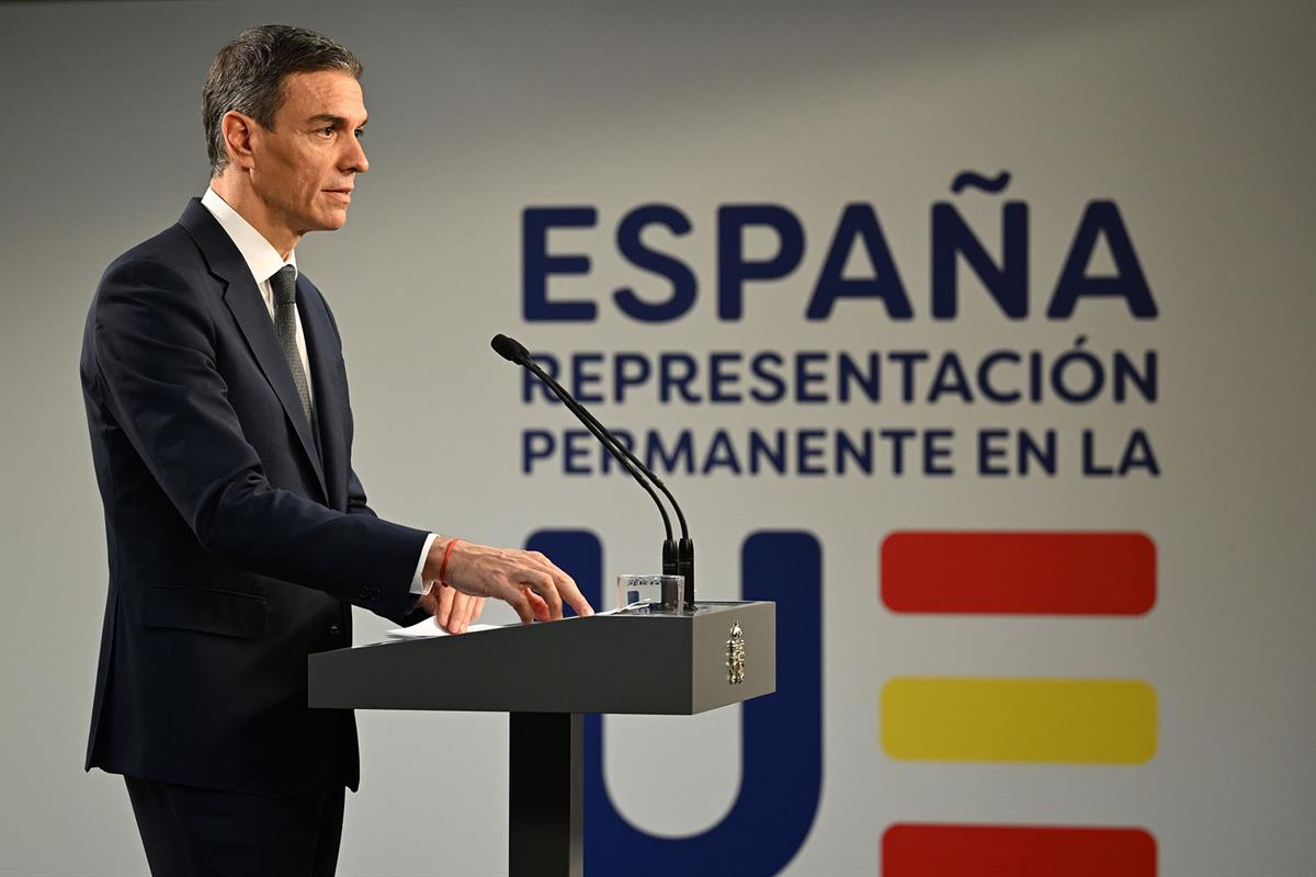 23/01/2026. Pedro Sánchez attends the extraordinary European Council meeting. The President of the Government of Spain, Pedro Sánchez, durin...