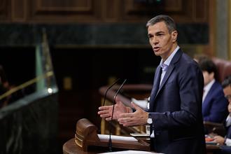 El presidente del Gobierno, Pedro Sánchez, durante su comparecencia en el Congreso de los Diputados