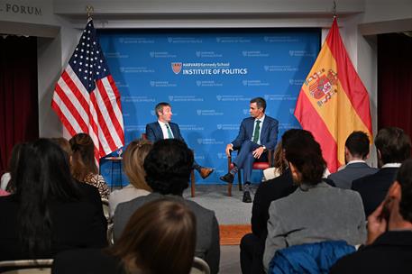 24/09/2026. Pedro Sánchez speaks at the John F. Kennedy Jr. Forum. The President of the Government of Spain, Pedro Sánchez, during his parti...