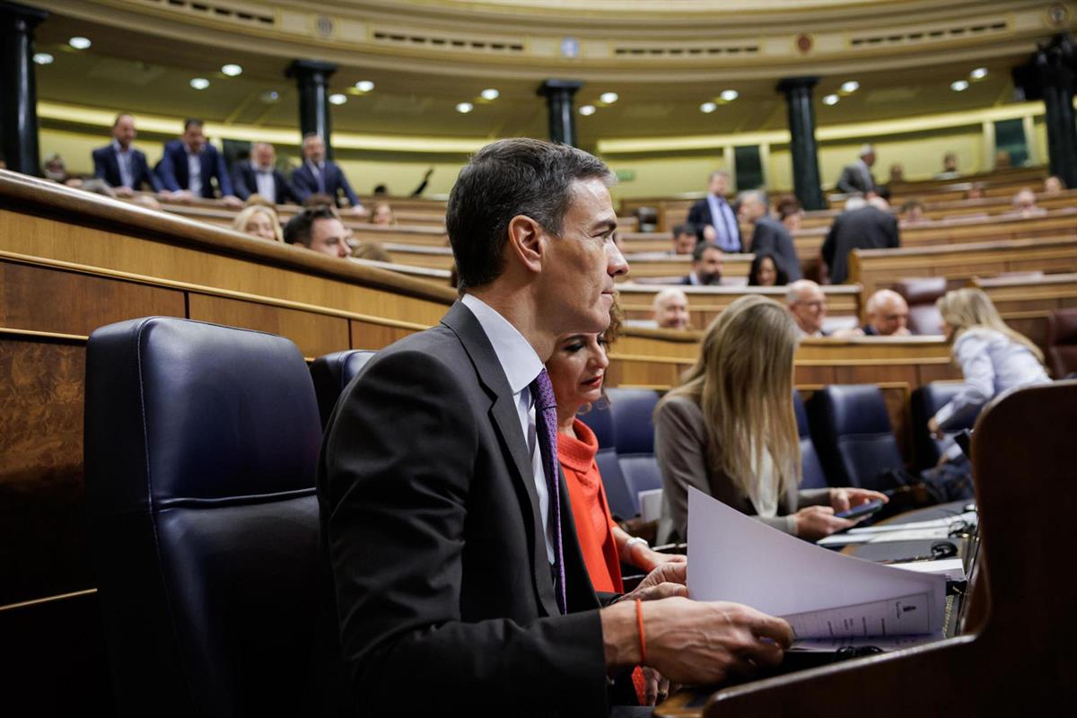 El presidente del Gobierno, Pedro S&aacute;nchez, durante la sesi&oacute;n de control al Ejecutivo en el Congreso