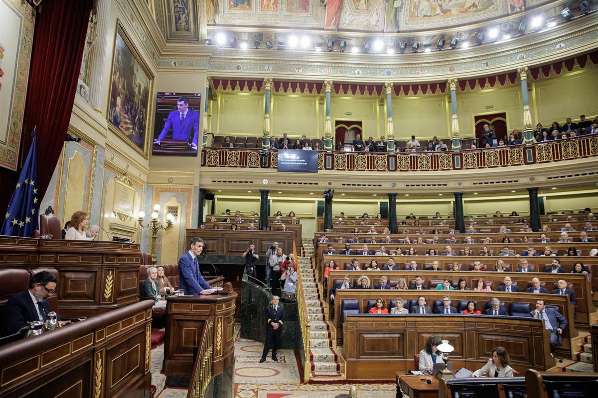 25/03/2026. Comparecencia de Pedro Sánchez en el Congreso de los Diputados. El presidente del Gobierno, Pedro Sánchez, durante su comparecen...