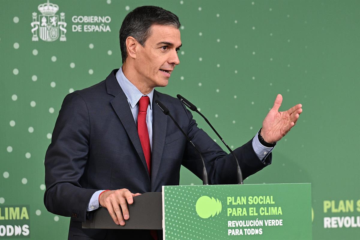 25/05/2026. Presentación de la propuesta del Plan Social para el Clima. El presidente del Gobierno, Pedro Sánchez, clausura el acto de prese...