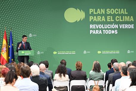 25/05/2026. Propuesta del Plan Social para el Clima. El presidente del Gobierno, Pedro Sánchez, clausura el acto de presentación de la propu...