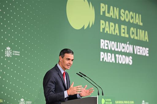 25/05/2026. Presentation of the Social Plan for Climate. The President of the Government of Spain, Pedro Sánchez, closes the presentation of...