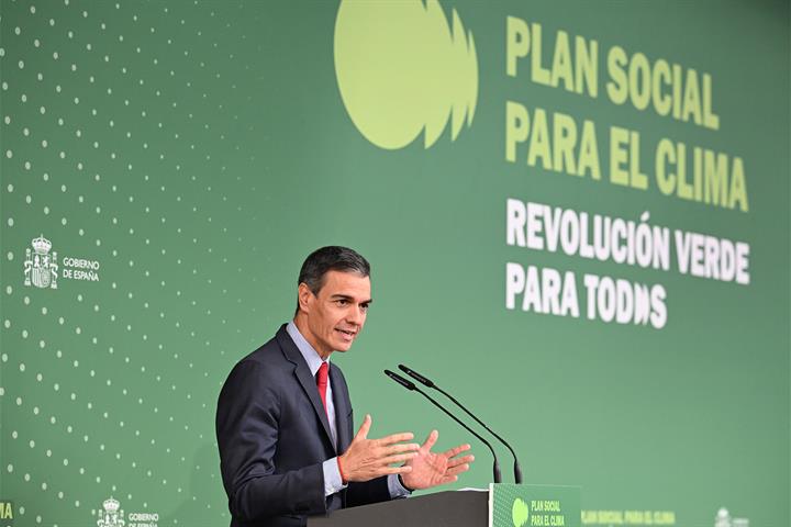Pedro Sánchez interviene en el acto de presentación de la propuesta del Plan Social para el Clima