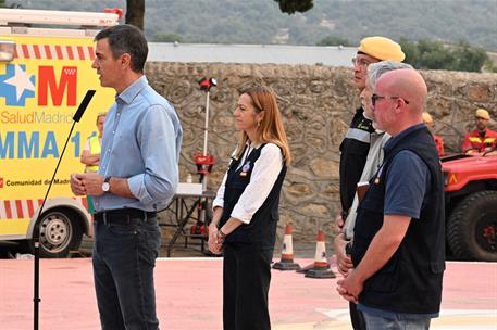 25/07/2026. Pedro Sánchez zona de incendios en Madrid. El presidente del Gobierno, Pedro Sánchez, durante la declaración institucional tras ...